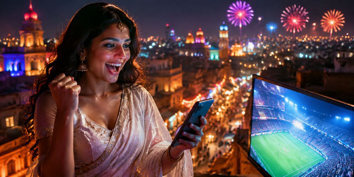 Woman using smartphone to make a payment for sports betting in India